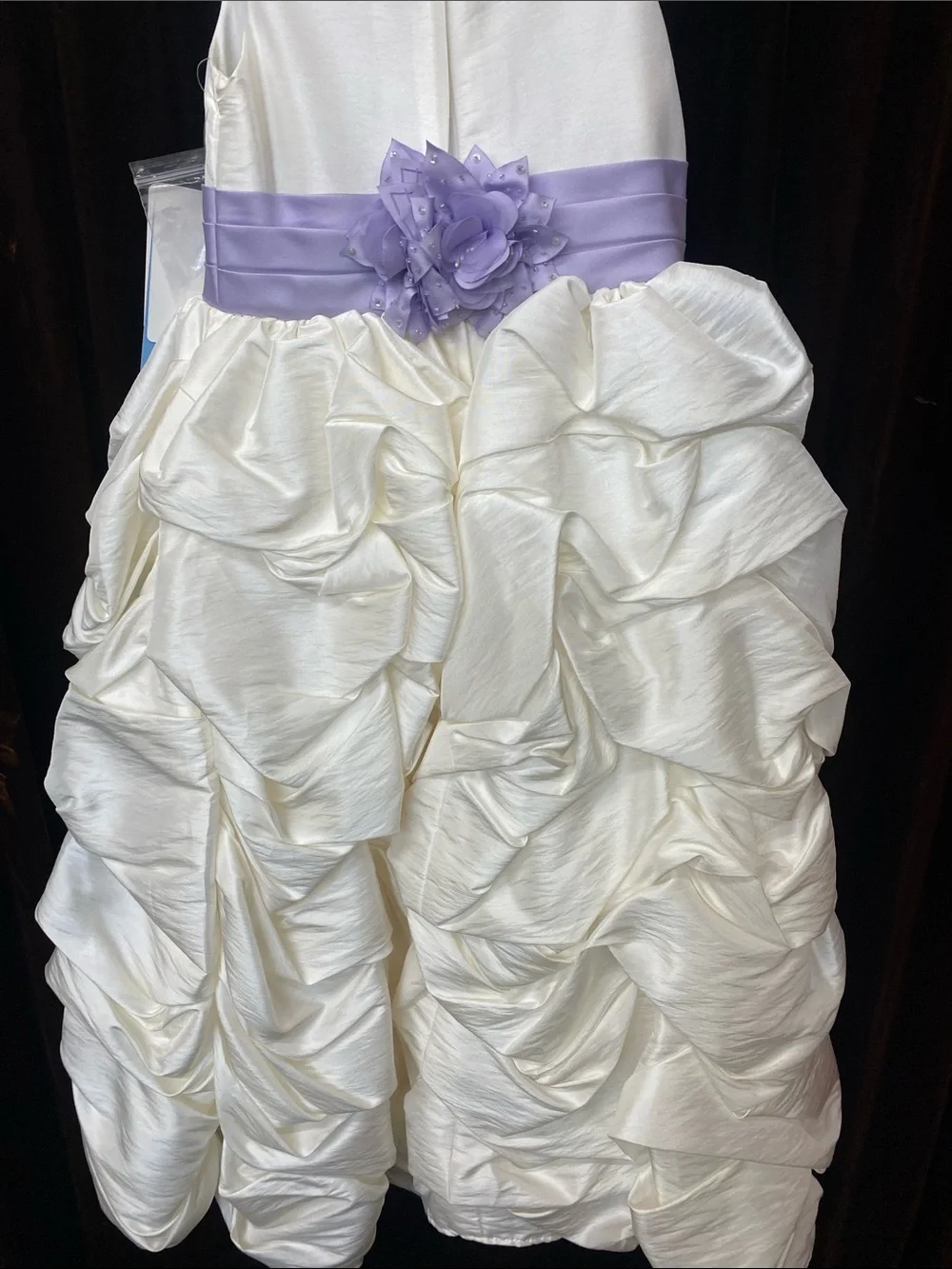 Ivory Ruffled Flower Girl Dress with Lavender Sash